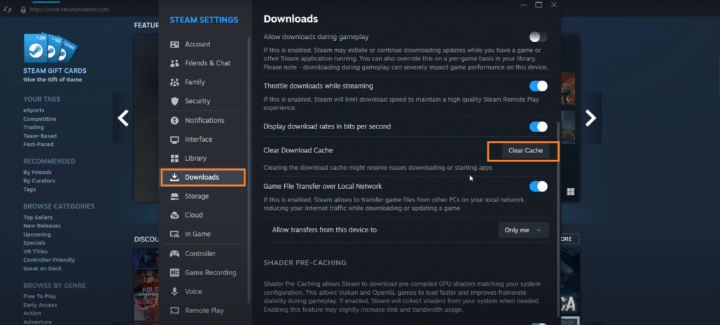 Clear Steam's Download Cache