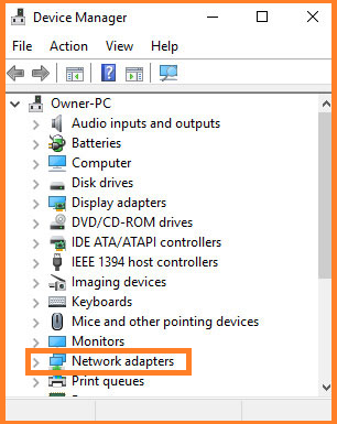 Open Device Manager and navigate to the Network Adapters
