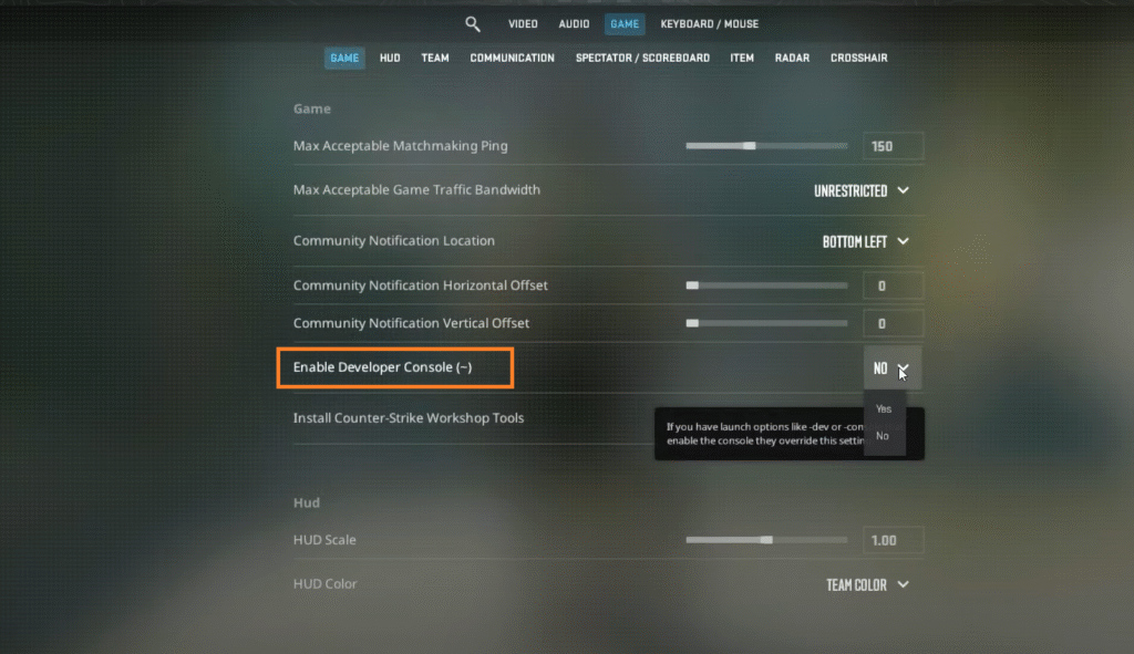 Find the Enable the developer option in Console