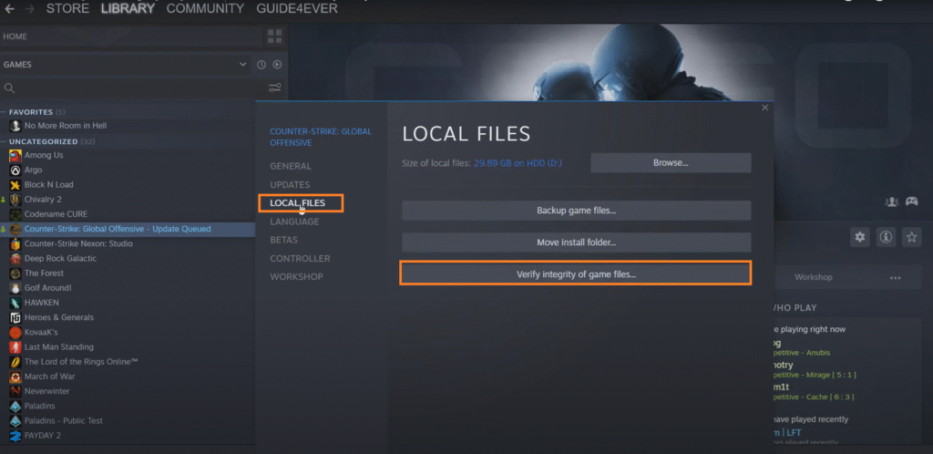 Illustrating how to Verify Integrity of game files in Steam