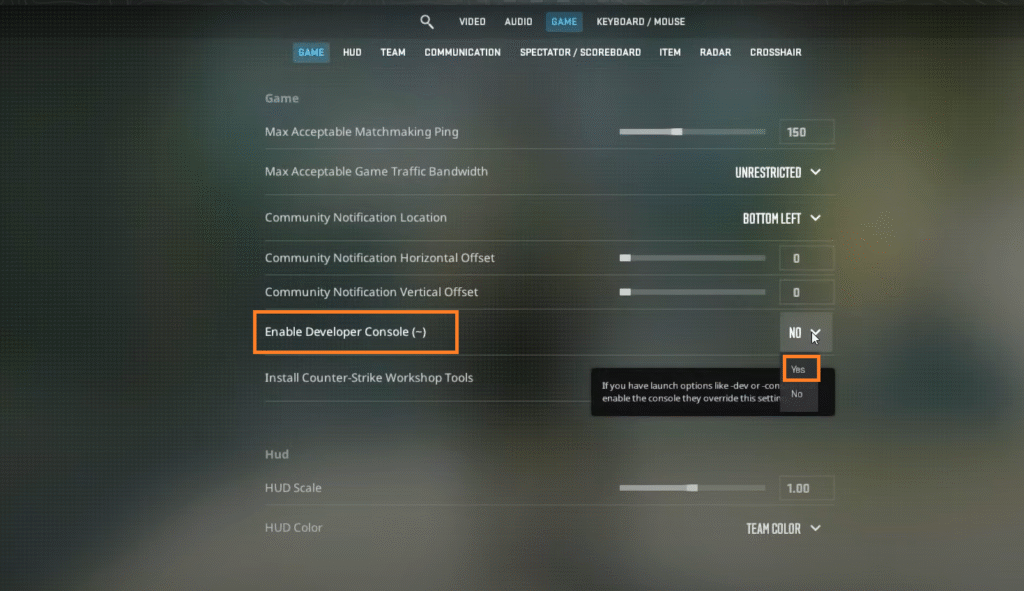 Ilustrating how to navigate to enable developer Console and enable Yes.